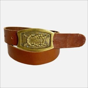 Unbranded Smooth Leather Belt Brass Toned Hardware Rectangular Belt Buckle 🟫